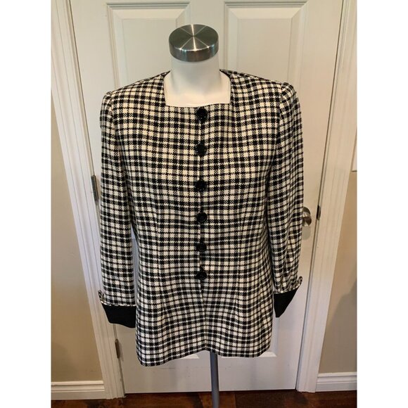 Akris Black & White Check Button-Up Jacket W/ Square, Size 10 (US), 42 (FR) - Picture 1 of 8